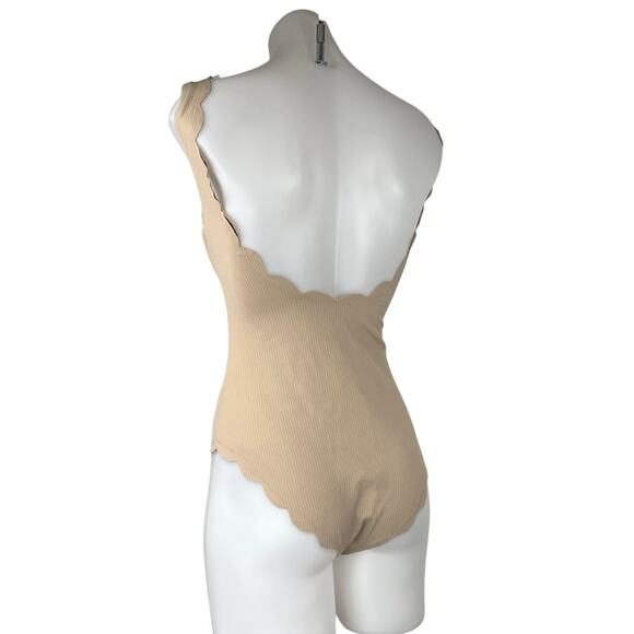 MARYSIA Broadway Tie Maillot Tan Lace Up Halter Scalloped One Piece Swimsuit S - Picture 4 of 7